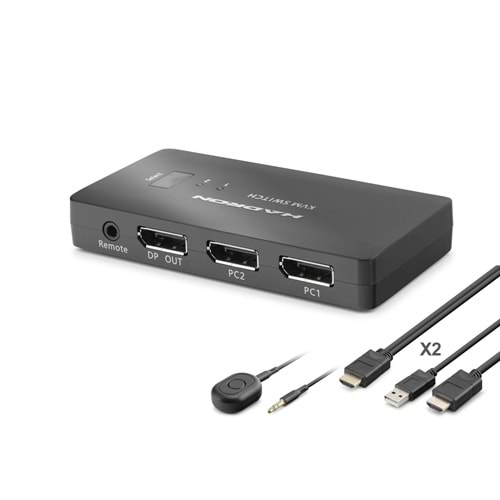 HADRON HDX1426 DisplayPort KVM Switch 2 Console USB Port 2 DisplayPort Siyah