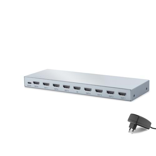 HADRON HDX1433 HDMI Splitter EDID 8K 60 Hz 1 Giriş 8 Çıkış Gri