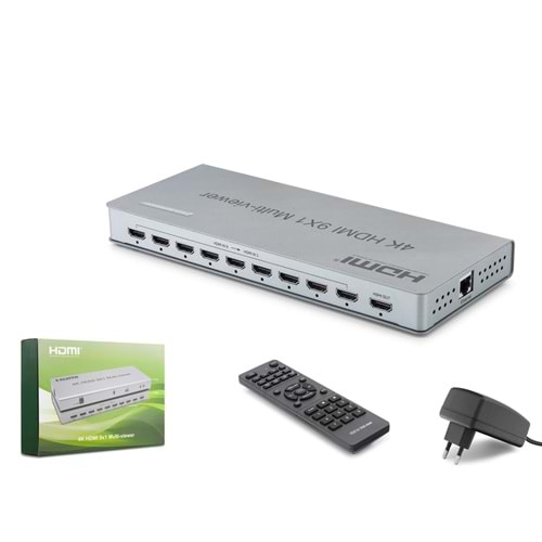 HADRON HDX1437 HDMI Multi Viewer Network Kontrollü Kumandalı 4K 30 Hz 9 Giriş 1 Çıkış Gri
