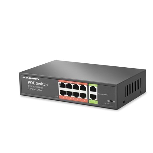 HADRON HDX1441 AI PoE Switch 8 Port 2 Uplink 65W Siyah