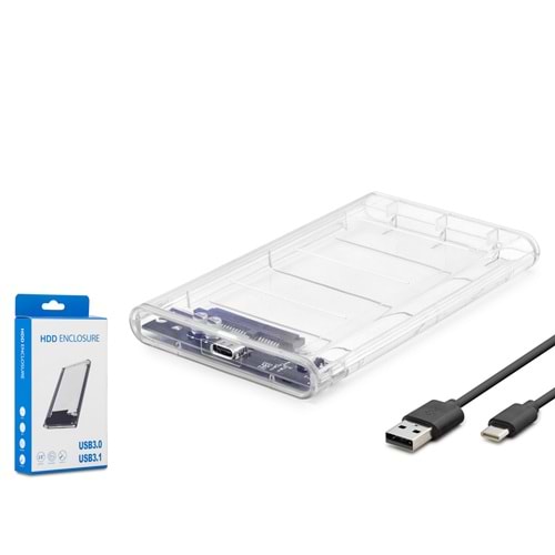 HADRON HDX1766 2.5 İnç SATA HDD SSD Harici Disk Kutusu USB 3.0 Type-C Şeffaf