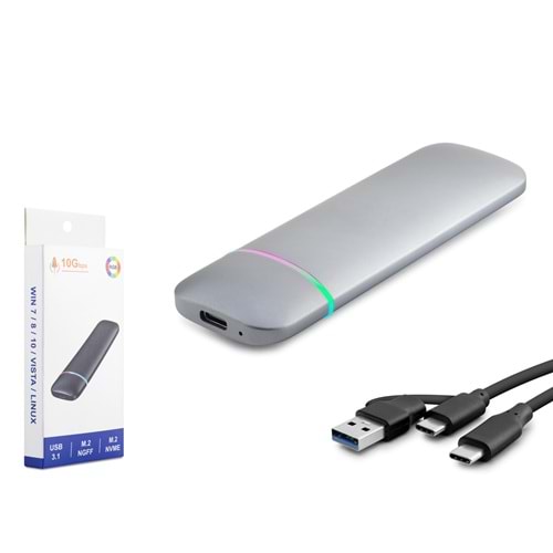 HADRON HDX1772 M.2 NVMe NGFF Harici SSD Kutusu USB Type-C 10 Gbps Çift Arabirim RGB Gri