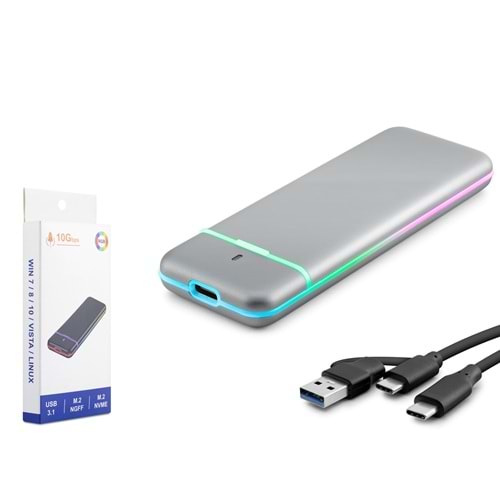 HADRON HDX1774 M.2 NVMe Harici SSD Kutusu USB Type-C 10 Gbps RGB Gri
