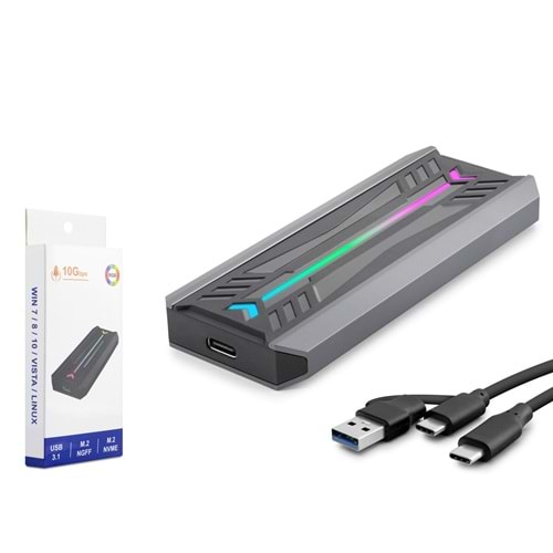 HADRON HDX1775 M.2 NVMe Harici SSD Kutusu USB Type-C 10 Gbps RGB Siyah