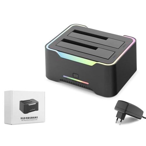 HADRON HDX1790 USB 3.0 SATA HDD SSD Docking Station 2.5 3.5 İnç 2 Yuvalı Klonlama RGB Siyah