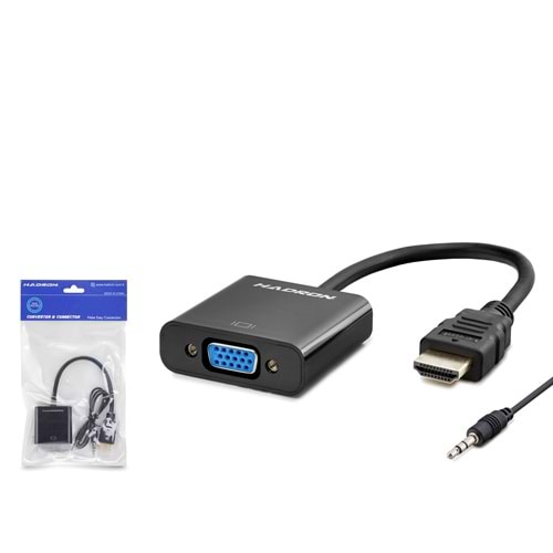 HADRON HDX2019 HDMI to VGA Ses Çıkışlı Görüntü Dönüştürücü 1080p Siyah