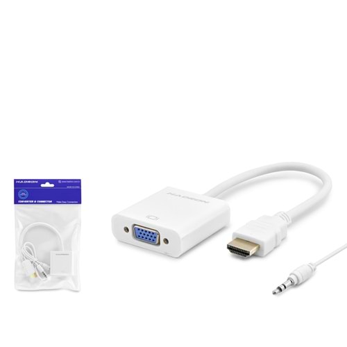 HADRON HDX2019B HDMI to VGA Ses Çıkışlı Görüntü Dönüştürücü 1080p Beyaz
