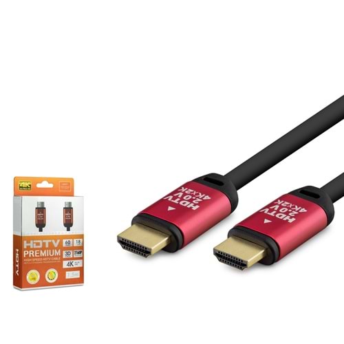 HADRON HDX2037 HDMI 2.0 Kablo 4K 60 Hz OD 8.0 mm 1.5 m Siyah Kırmızı