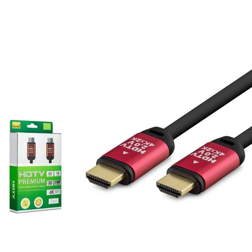 HADRON HDX2038 HDMI 2.0 Kablo 4K 60 Hz OD 8.0 mm 3 m Siyah Kırmızı