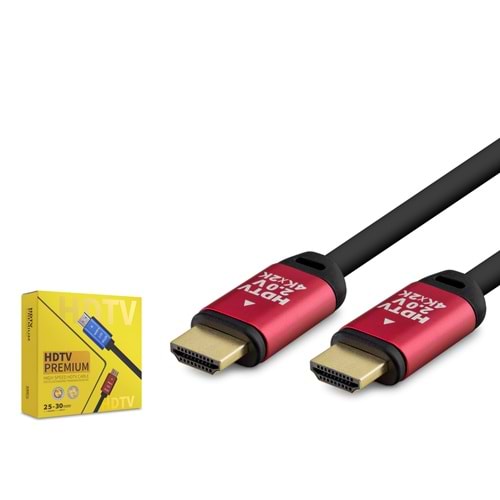 HADRON HDX2040 HDMI 2.0 Kablo 4K 60 Hz OD 8.0 mm 25 m Siyah Kırmızı