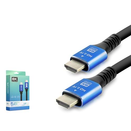 HADRON HDX2044 HDMI 2.1 Kablo 8K 60 Hz OD 8.0 mm 1.5 m Siyah Mavi