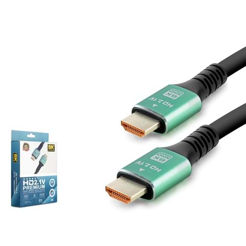 HADRON HDX2054 HDMI 2.1 Kablo 8K 60 Hz OD 8.0 mm 2 m Siyah Yeşil