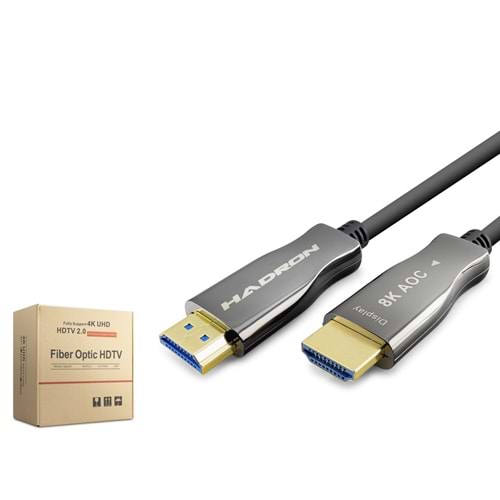 HADRON HDX2066 Fiber Optik HDMI 2.0 Kablo 8K 60 Hz 60 m Siyah Gri