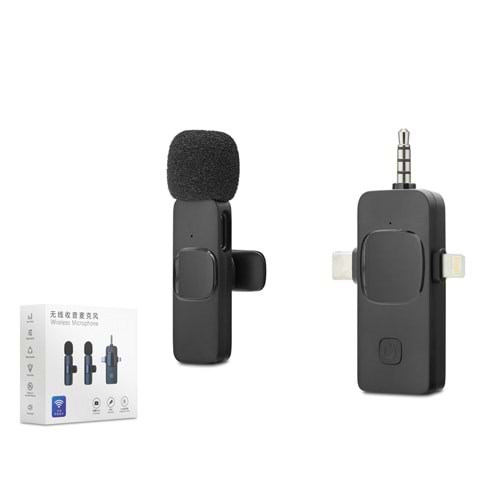 HADRON HDX2781 Kablosuz Yaka Mikrofonu Type-C Lightning 3.5 mm Siyah