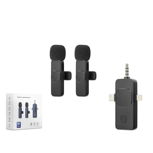 HADRON HDX2782 Kablosuz Çiftli Yaka Mikrofon Seti Type-C Lightning 3.5 mm Siyah