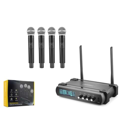 HADRON HDX2792 VHF Kablosuz 4 Mikrofonlu Şarj Edilebilir Set Siyah