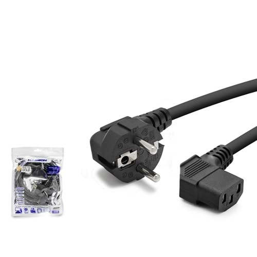HADRON HDX5555 Kasa Güç Kablosu C13 3 Pin 1 mm 500W L Tip 1.8 m Siyah