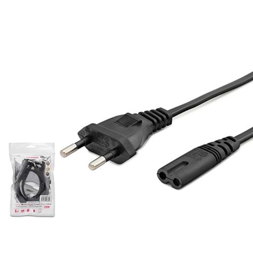 HADRON HDX5566 Teyp Güç Kablosu 2 Pin 1 mm 500W C7 Figure 8 1.5 m Siyah
