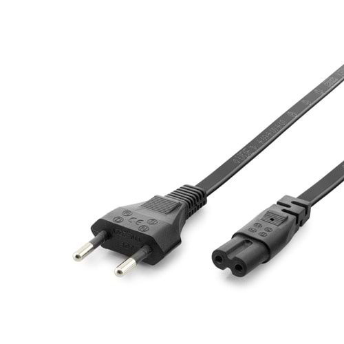 HADRON HDX5569 Teyp Güç Kablosu 2 Pin 1 mm 500W C7 Figure 8 Uzun Soket 1.5 m Siyah