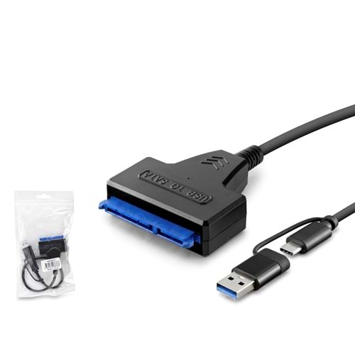 HADRON HDX5571 Type-C ve USB 3.0 to SATA HDD SSD Dönüştürücü Kablo 37 cm Siyah