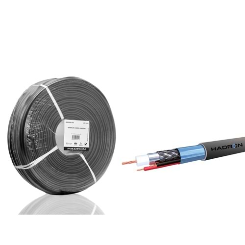 HADRON HDX5582-250 CCTV Kablo Mini Coax ECO CCA PE 2x0.50 mm Dış Mekan 250 m Siyah