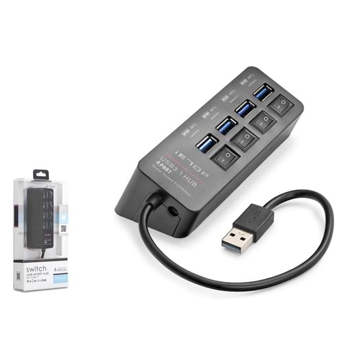iETOP HDX7056 USB 3.1 Gen1 Anahtarlı Hub 4 Port 5 Gbps Siyah