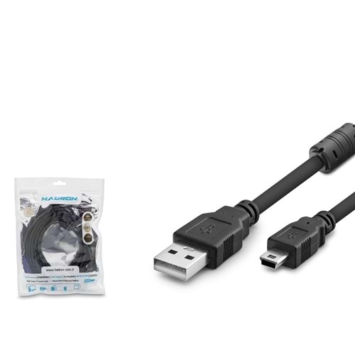 HADRON HDX7520 USB Mini 5 Pin Data Kablosu 5 m Siyah