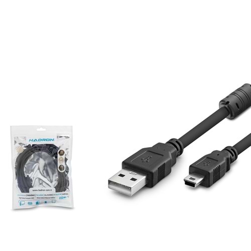 HADRON HDX7523 USB Mini 5 Pin Data Kablosu 3 m Siyah