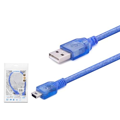 HADRON HDX7548 USB Mini 5 Pin Data Kablosu 30 cm Şeffaf Mavi