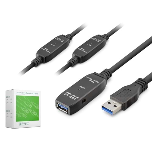 HADRON HDX7564 USB 3.0 Active Repeater Uzatma Kablosu 20 m Siyah