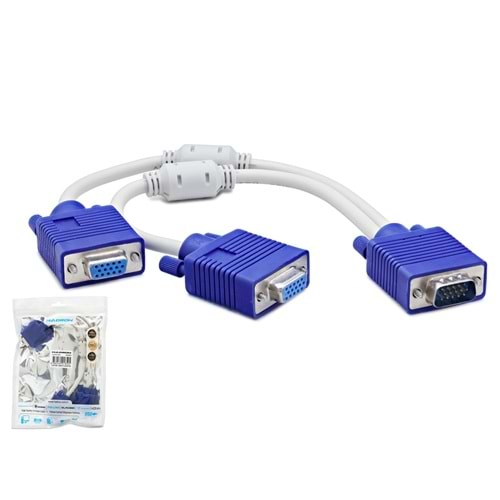 HADRON HDX7753 VGA Y Çoklayıcı Kablo 2 Çıkışlı 30 cm Beyaz Mavi