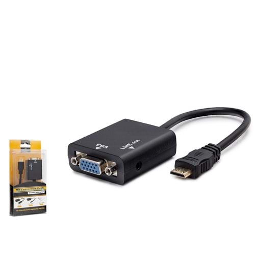 HADRON HDX7762 Mini HDMI to VGA Ses Çıkışlı Görüntü Dönüştürücü Siyah