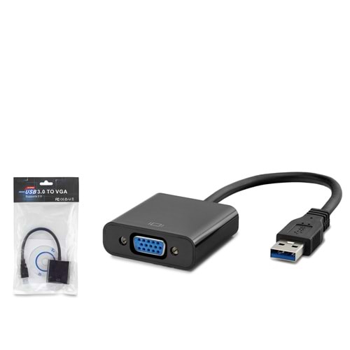 HADRON HDX7779 USB 3.0 to VGA Görüntü Dönüştürücü 1080p Siyah