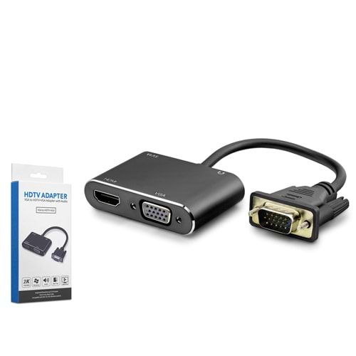 HADRON HDX7821 VGA to HDMI VGA Ses Çıkışlı Görüntü Dönüştürücü 1080p 22 cm Siyah