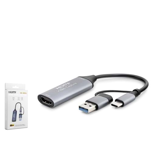 HADRON HDX7844 Type-C USB 3.0 HDMI Video Capture Kartı 4K 30 Hz Gri