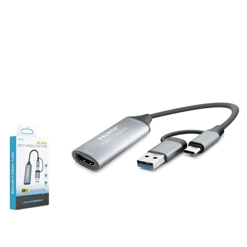 HADRON HDX7856 Type-C USB 3.0 HDMI Video Capture Kartı 4K 30 Hz Gri