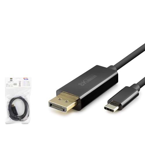 HADRON HDX7858 Type-C to DisplayPort Görüntü Kablosu 4K 144 Hz 1.8 m Siyah