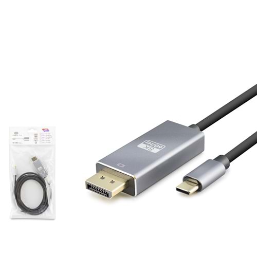 HADRON HDX7859 Type-C to DisplayPort Görüntü Kablosu 8K 60 Hz 1.8 m Gri