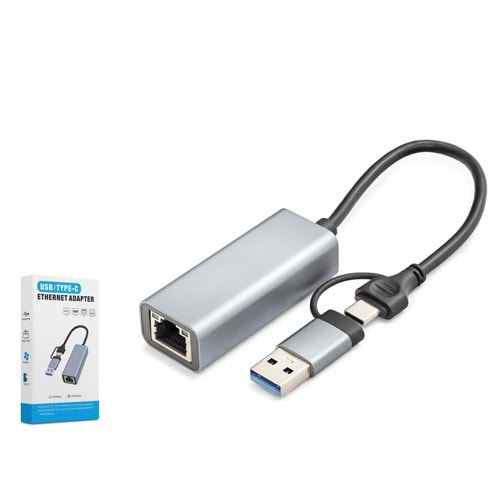 HADRON HDX7863 USB Type C 3.0 Ethernet Adaptör Gigabit Gri