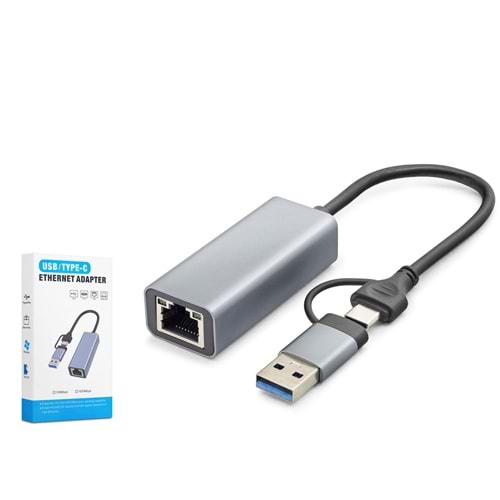 HADRON HDX7869 USB Type C 3.0 Ethernet Adaptör Gigabit Gri