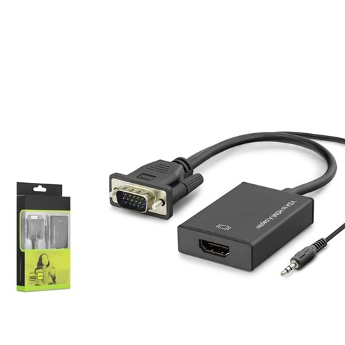 HADRON HDX7874 VGA to HDMI Ses Çıkışlı Görüntü Dönüştürücü 1080p Siyah