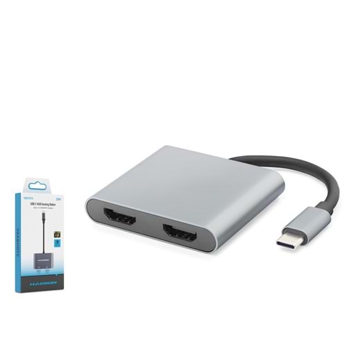 HADRON HDX7875 Type-C to 2x HDMI Görüntü Dönüştürücü 4K 30 Hz Gri