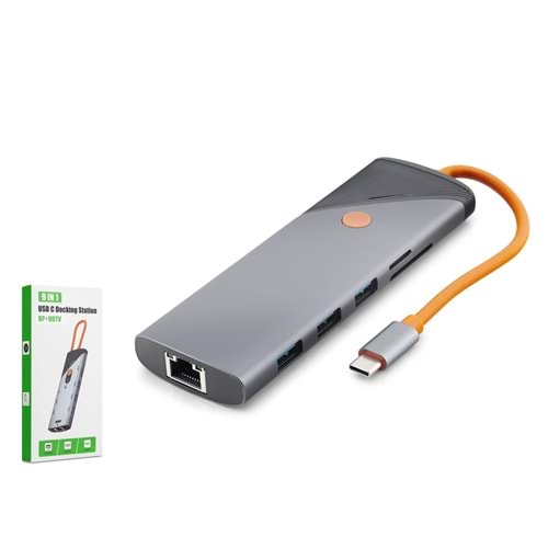 HADRON HDX7878 Type-C Combo Hub PD 100W HDMI 4K 60Hz DP Gigabit LAN Kart Okuyucu 9 Port 5 Gbps Gri