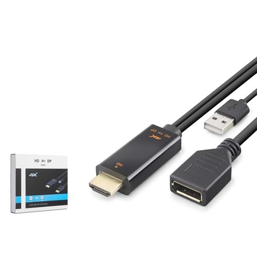 HADRON HDX7901 HDMI USB to DisplayPort Aktif Dönüştürücü Kablo 4K 60Hz 26 cm Siyah