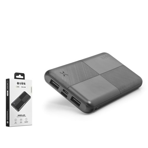 S-LINK IPG12N-S Powerbank 10000 mAh Çift USB Type-C Giriş Çıkış 2.1A Siyah