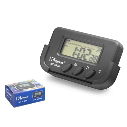 KENKO KK-613D Dijital Araç Saati LCD Ekranlı Gün Göstergeli Siyah