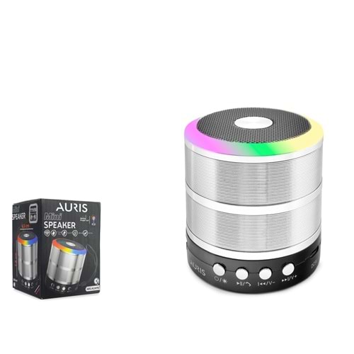 AURIS KLN190 Mini Bluetooth Hoparlör 5W FM TWS USB TF RGB Gümüş