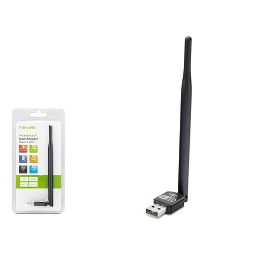 PIXLINK UW10 USB WiFi Adaptörü 150 Mbps 2.4 GHz 7601IC Chipset Siyah