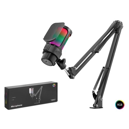 HADRON M835B Gaming RGB Mikrofon Seti Boom Mikrofon Kolu Type-C 192kHz 24Bit Siyah