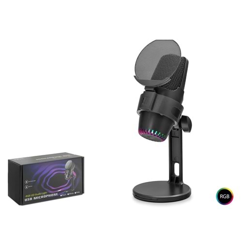 HADRON M9 Gaming RGB Masaüstü Mikrofon Pop Filtreli Type-C 48kHz 16Bit Siyah